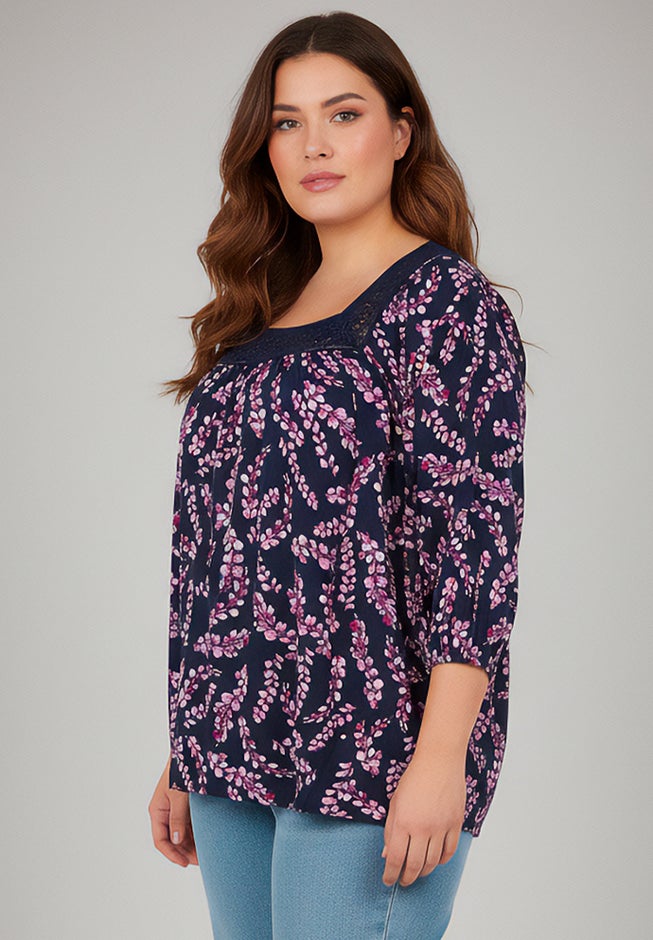 Lace Neckline Peasant Blouse image number 2