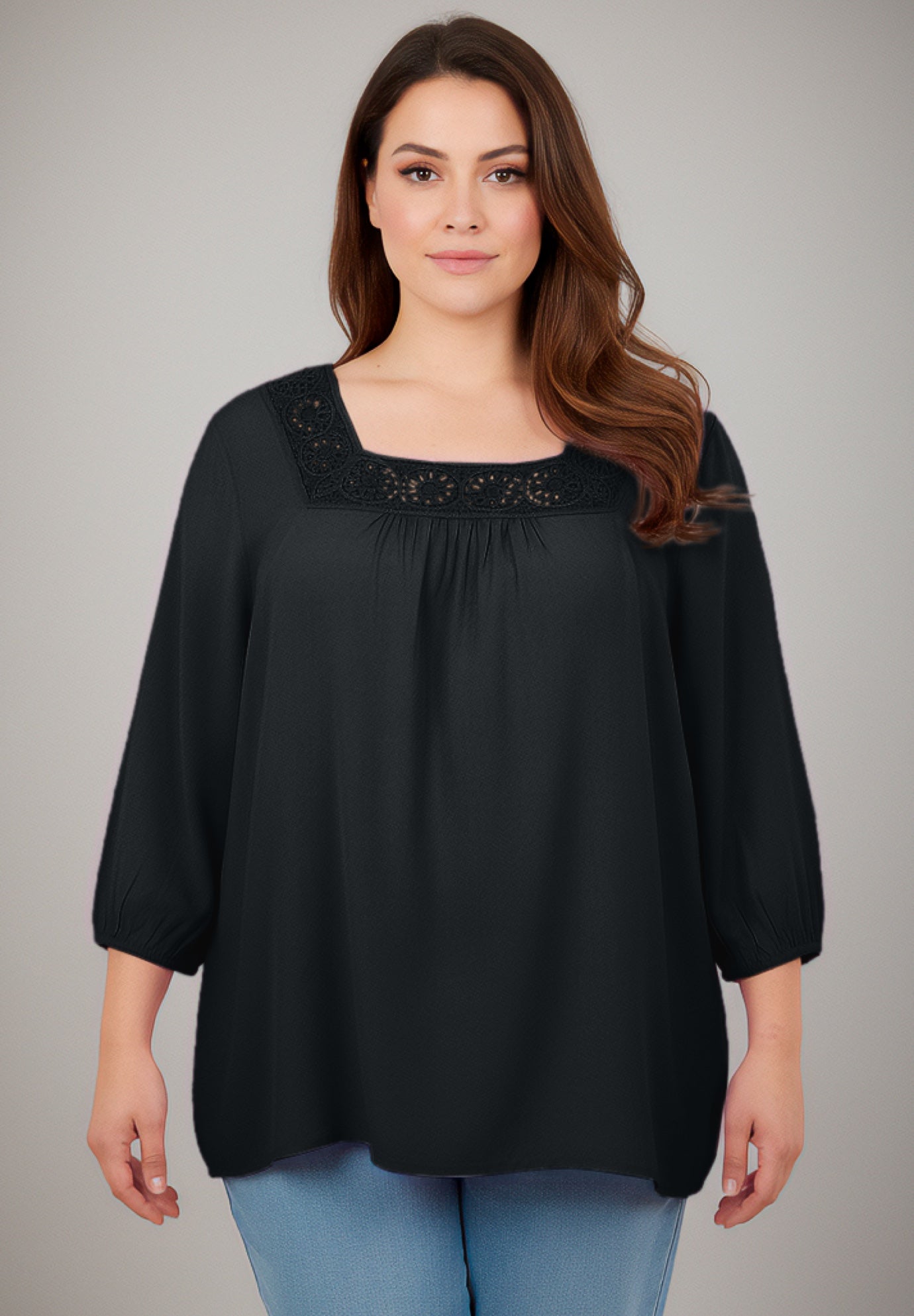 Lace Neckline Peasant Blouse image number 0