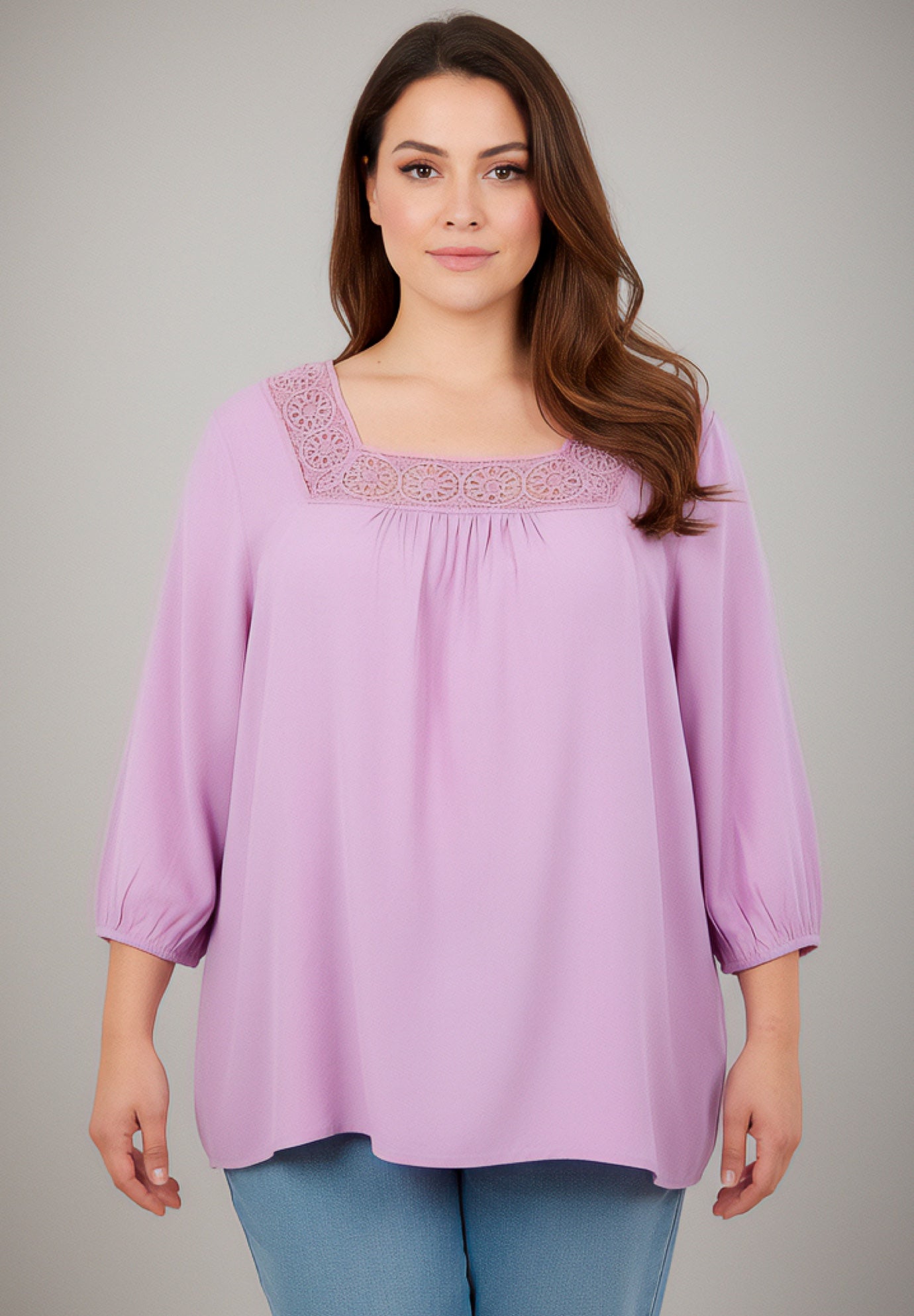Lace Neckline Peasant Blouse image number 0