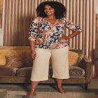 Knit Gauze Smocked Wide-Leg Crop image number null