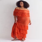 Off-Shoulder Fringe Sweater Dress image number 4