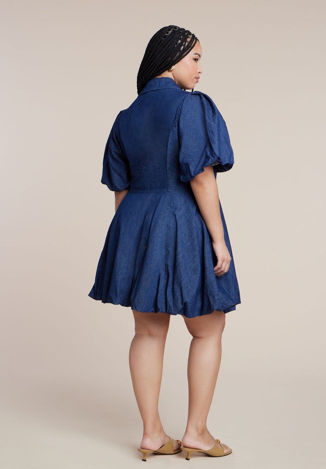 Bubble Detail Denim Mini Dress image number 2