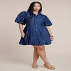 Bubble Detail Denim Mini Dress image number null