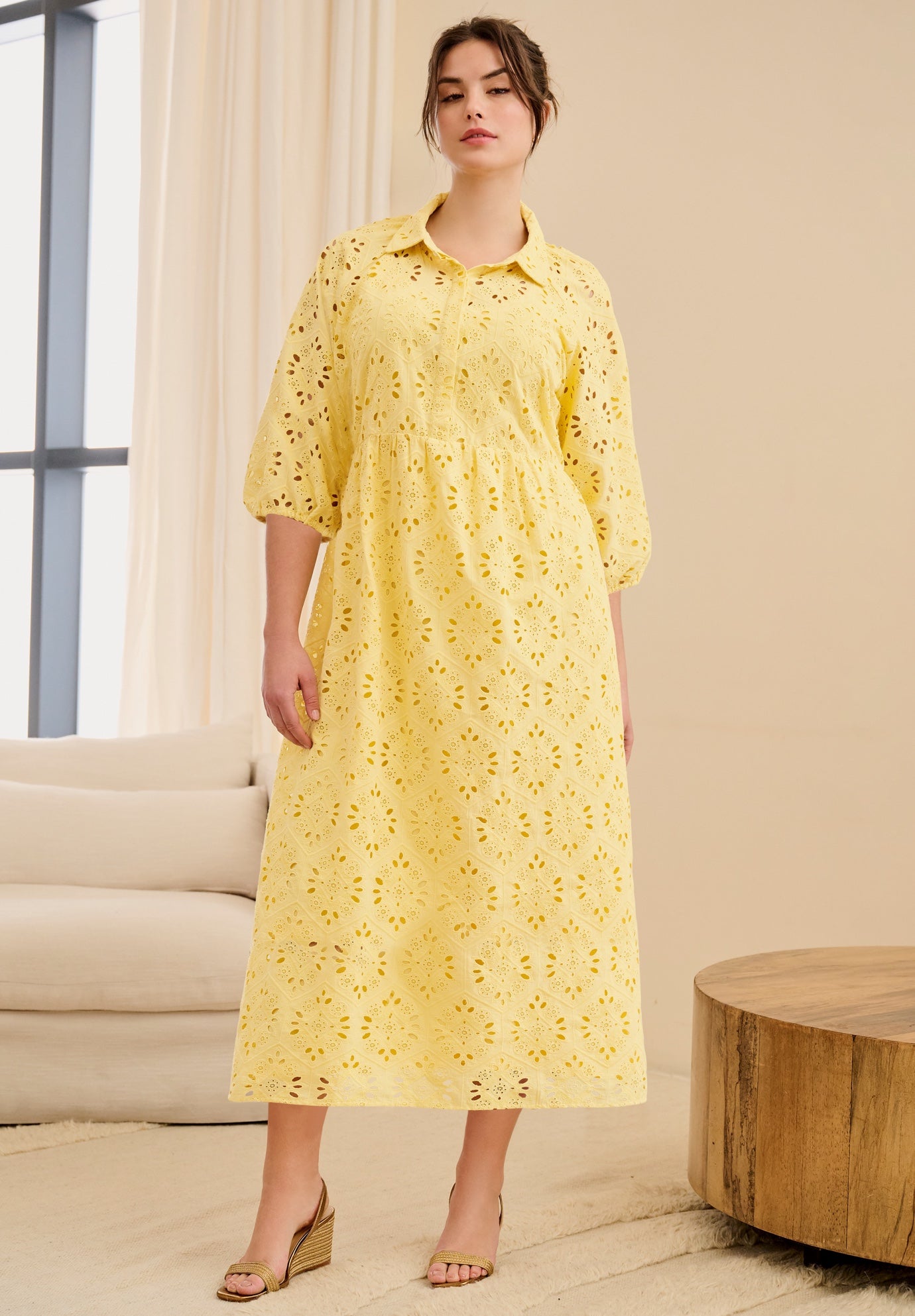 Eyelet Henley Shirtdress image number 0