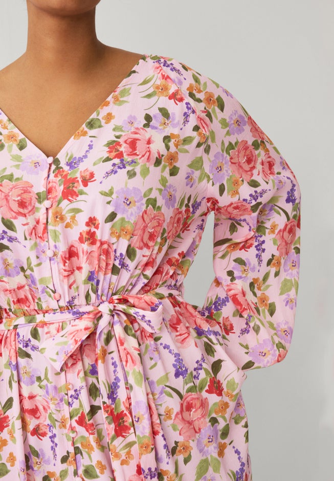 Button Front Midi Dress With Self Belt image number 2