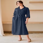 Linen Blend Tie Waist Midi Dress image number 0