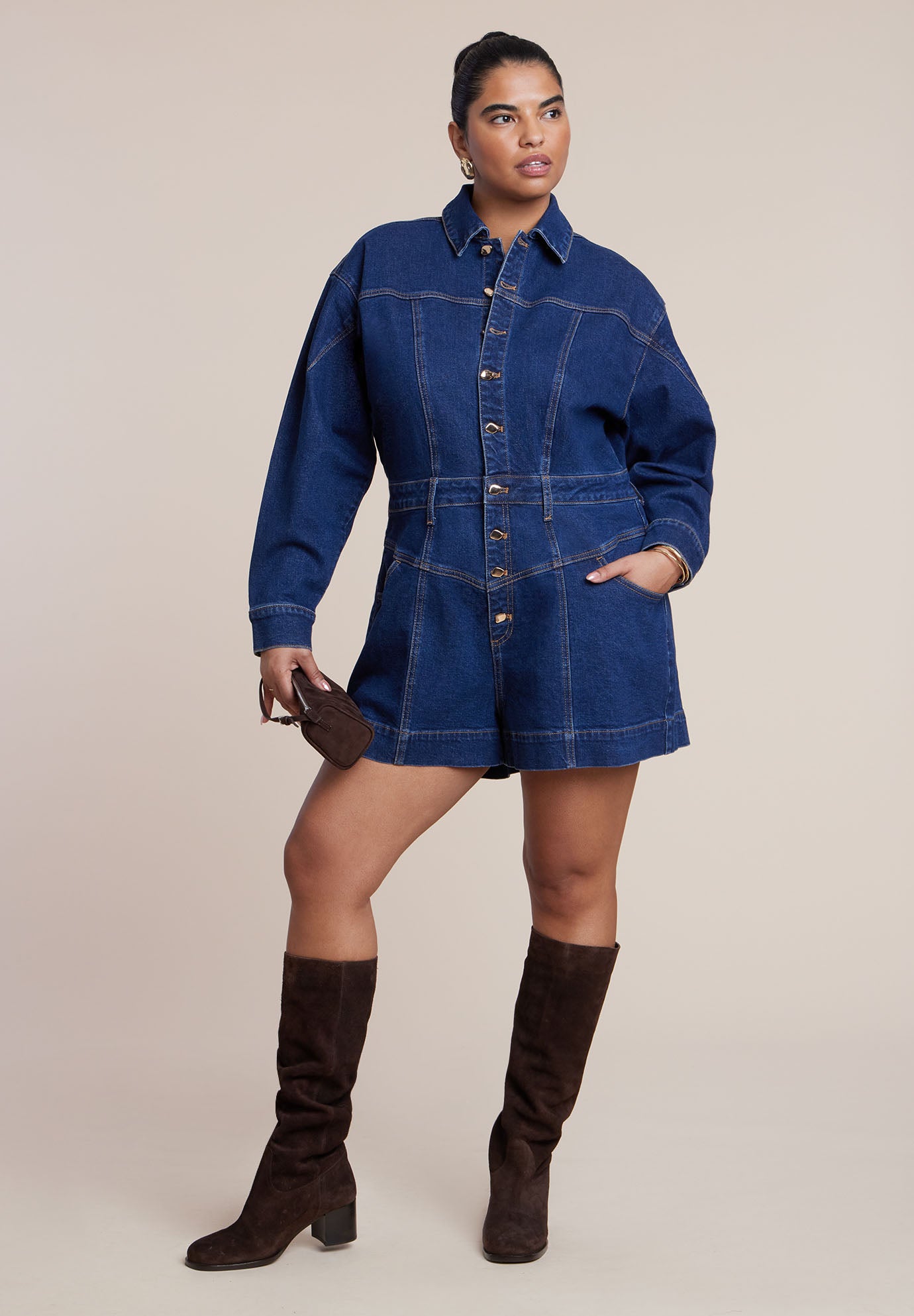 Denim Romper image number 1