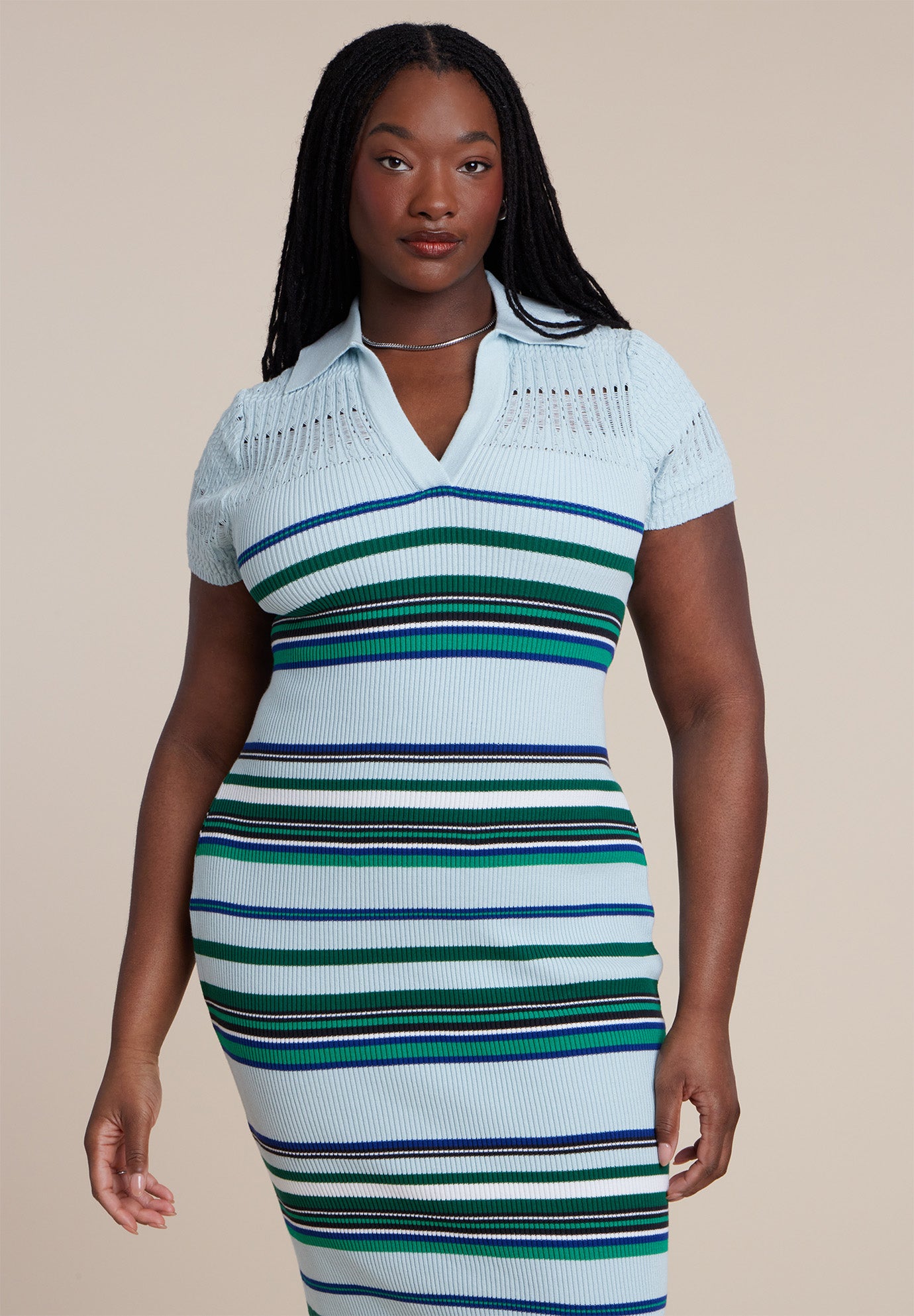 Stripe Stitch Collar Sweater Dress image number 3
