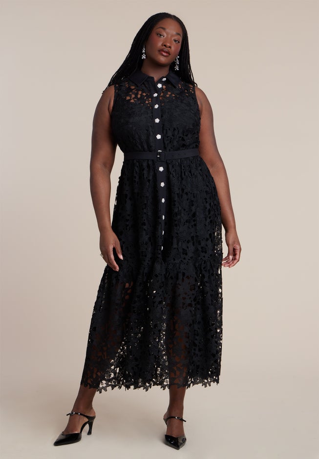 Lace Dress With Buttons & Collar image number 1