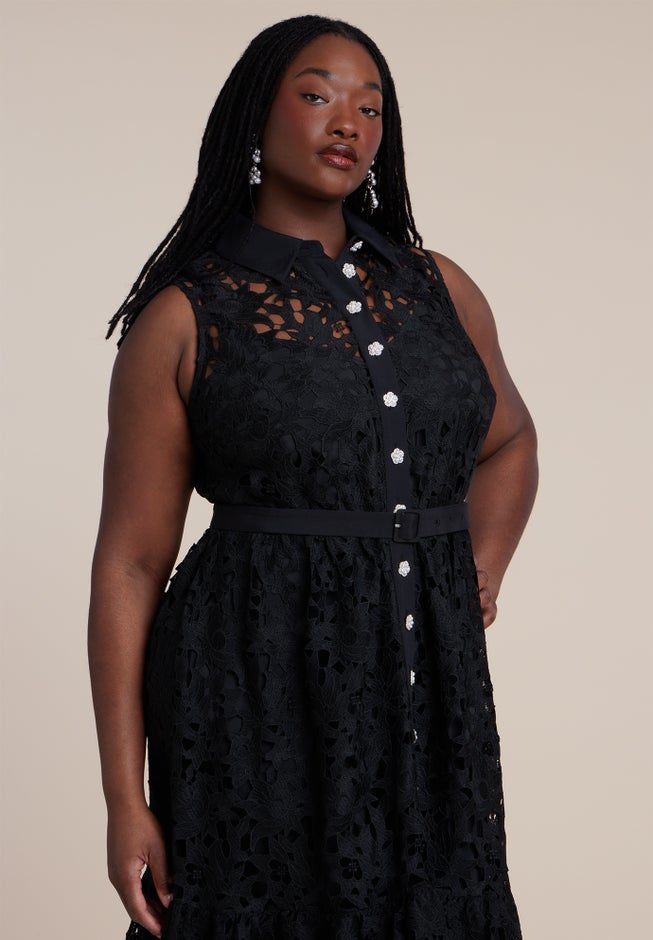 Lace Dress With Buttons & Collar image number 2