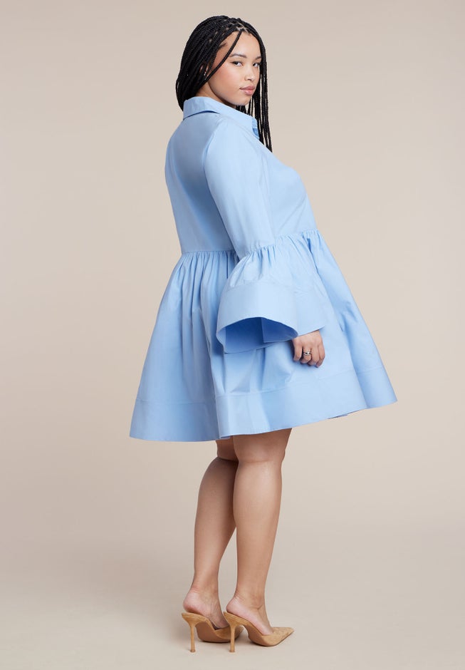 Poplin Ruffle Flare Mini Dress image number 4