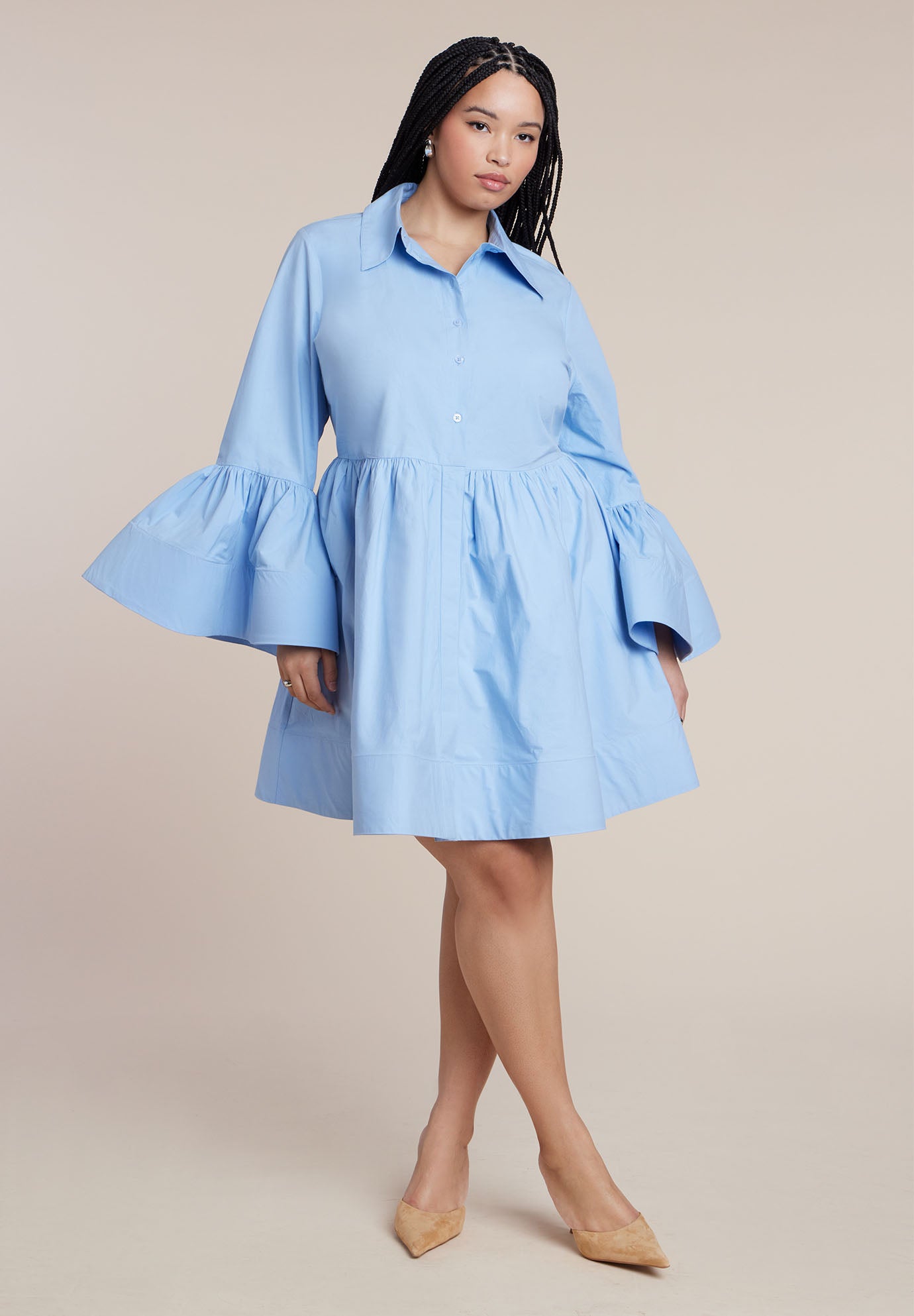 Poplin Ruffle Flare Mini Dress image number 0