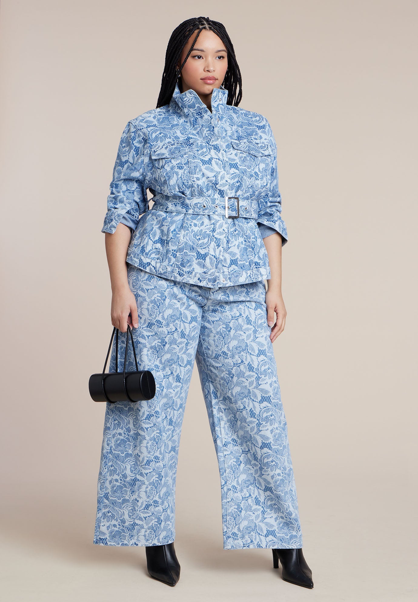 Lace Printed Wide Leg Jeans image number 2