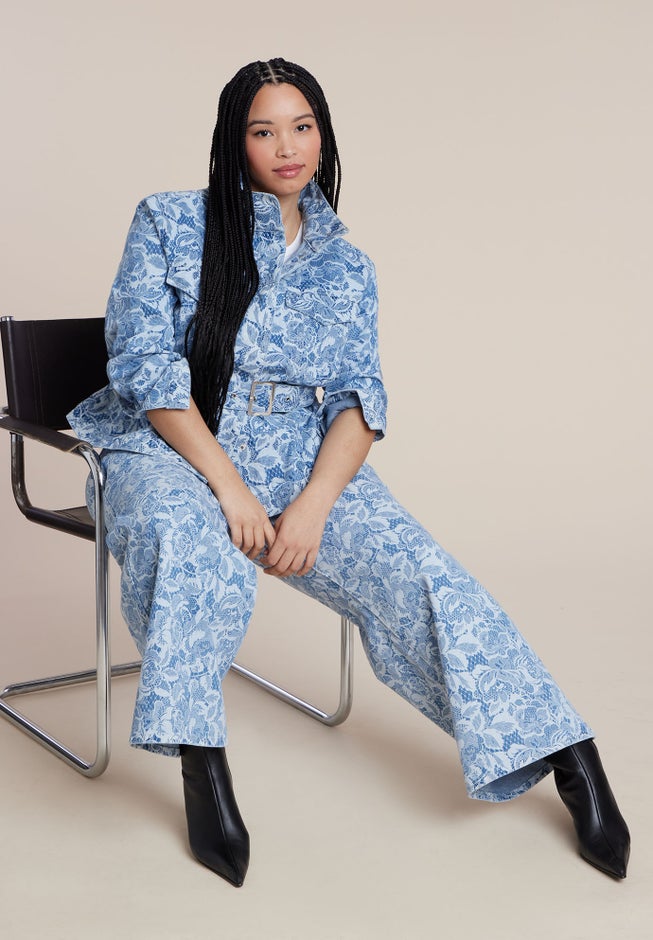 Lace Printed Wide Leg Jeans image number 3