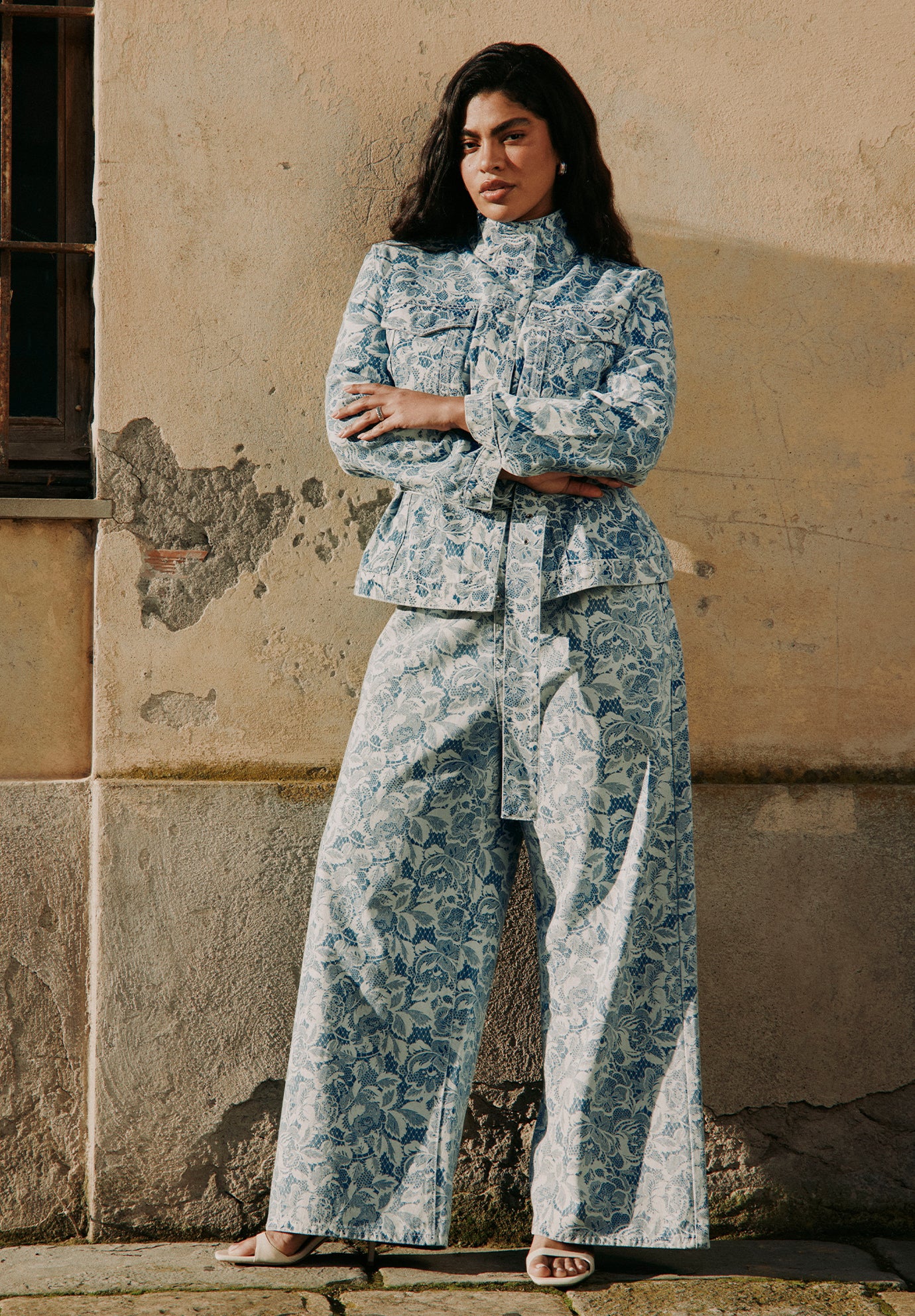 Lace Printed Wide Leg Jeans image number 0