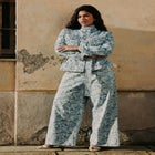 Lace Printed Wide Leg Jeans image number null