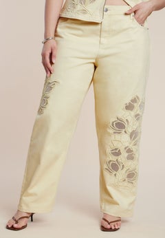 Floral Embroidery Jean