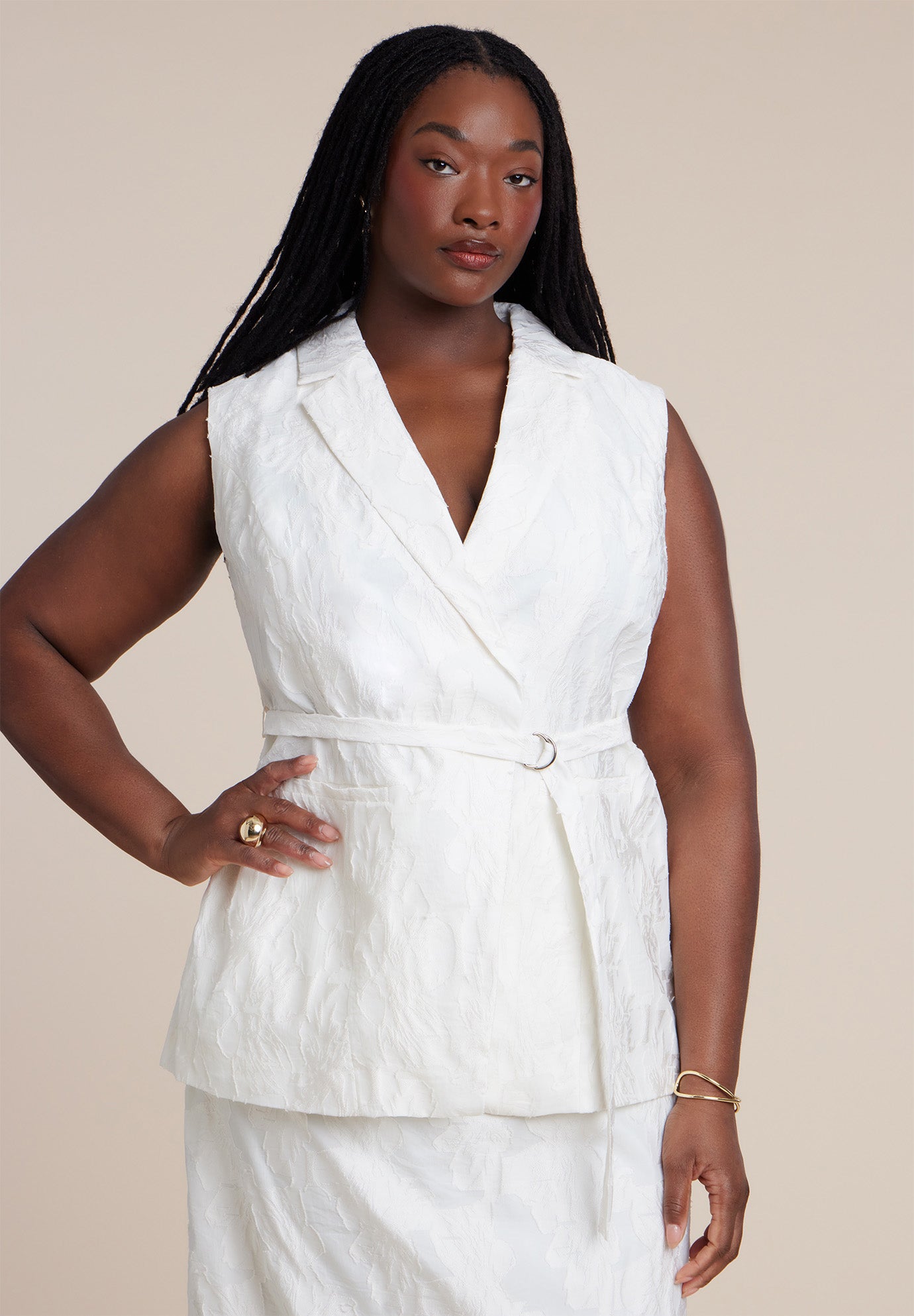 Floral Jacquard Belted Vest image number 1