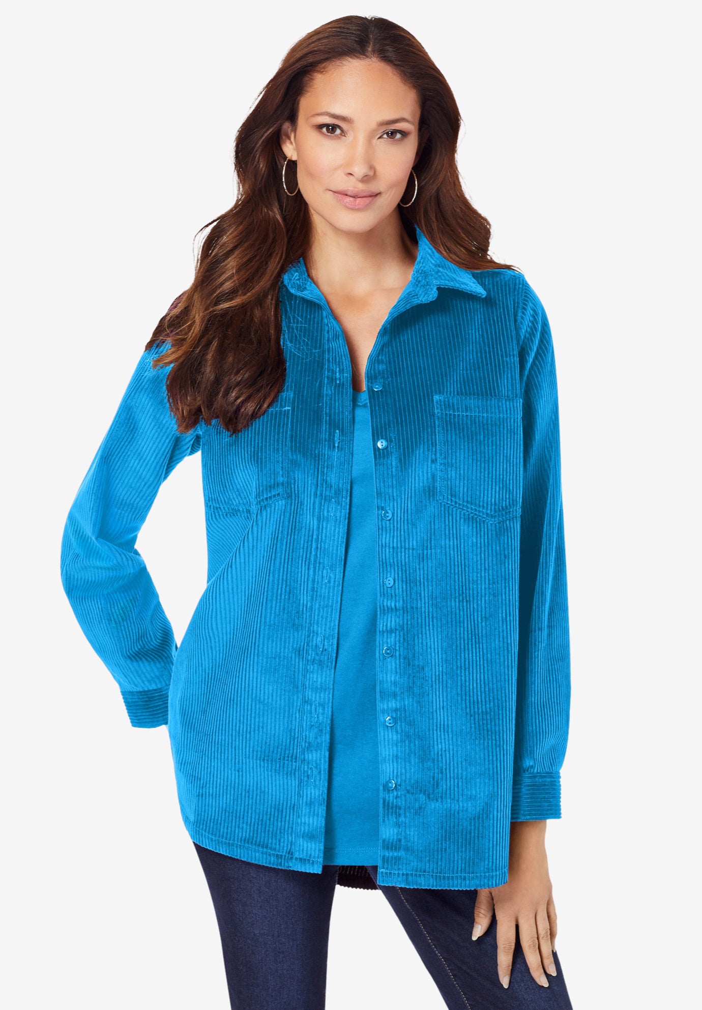 Extended Plus Size Corduroy Button-Front Shirt image number 0