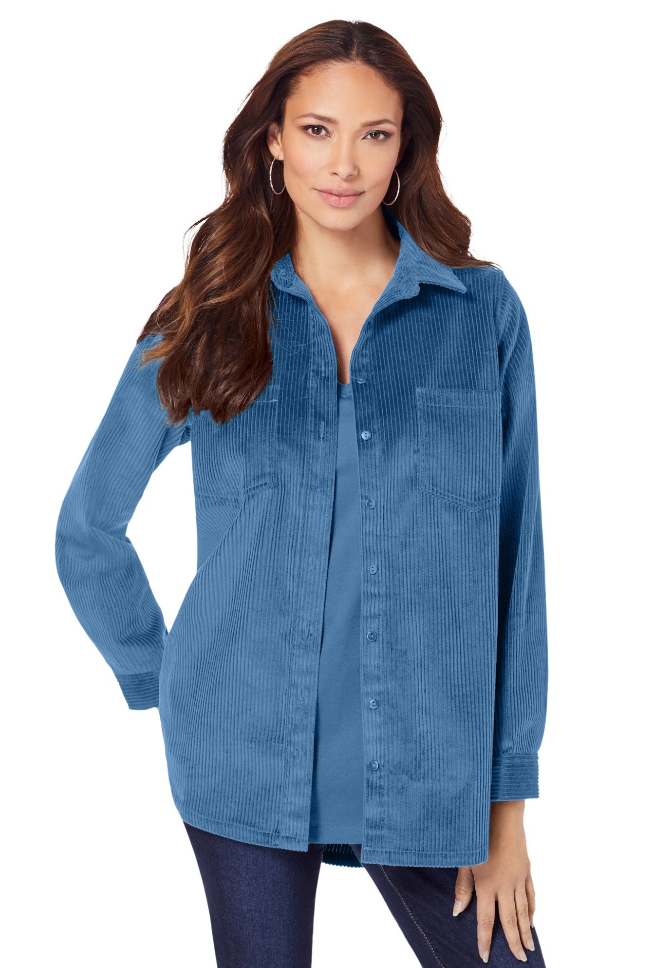 Extended Plus Size Corduroy Button-Front Shirt image number 0