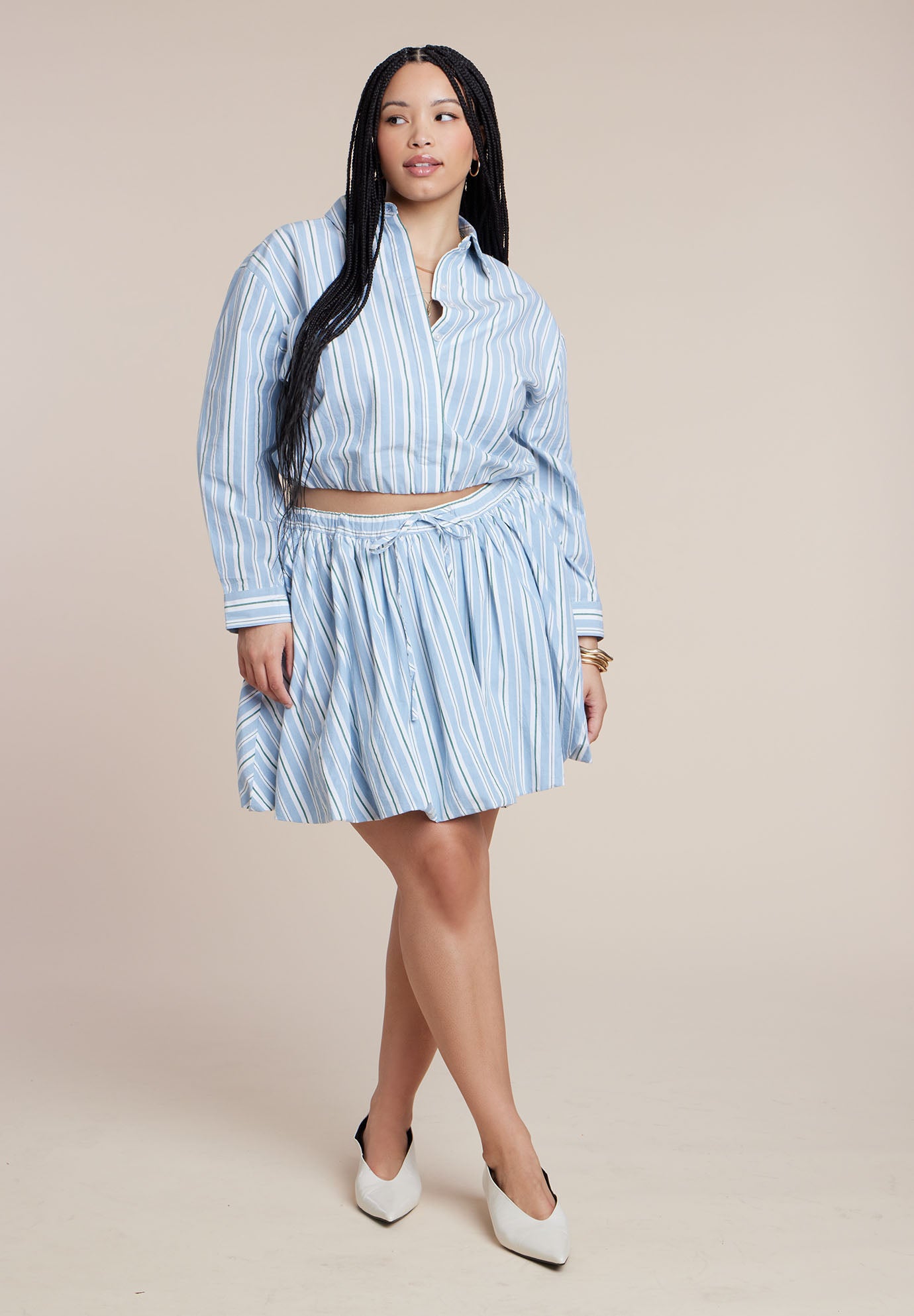 Cropped Button Up Poplin Top image number 4