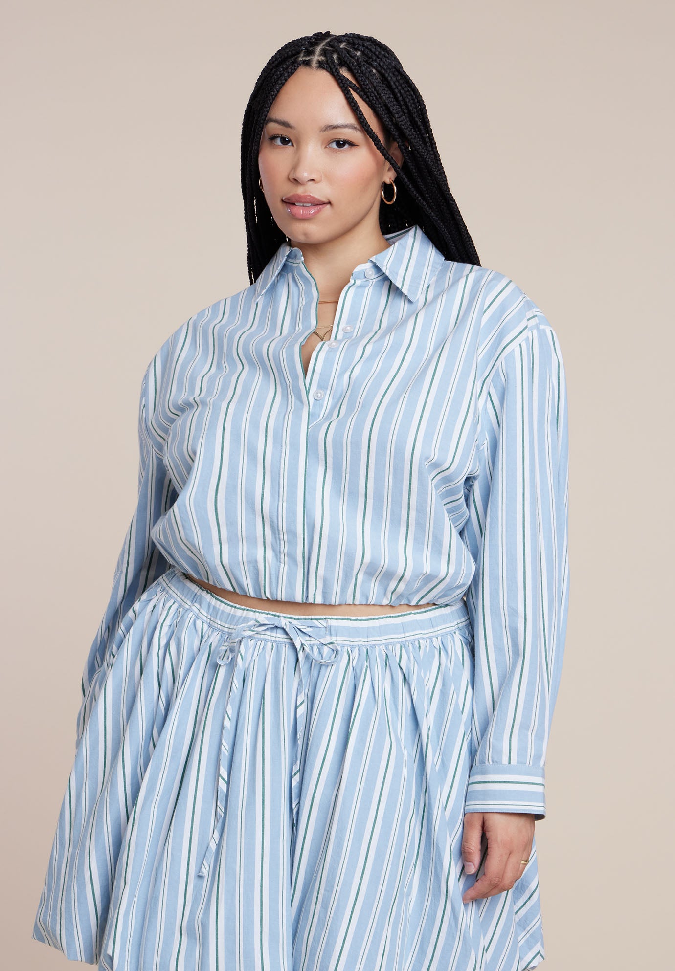 Cropped Button Up Poplin Top image number 0