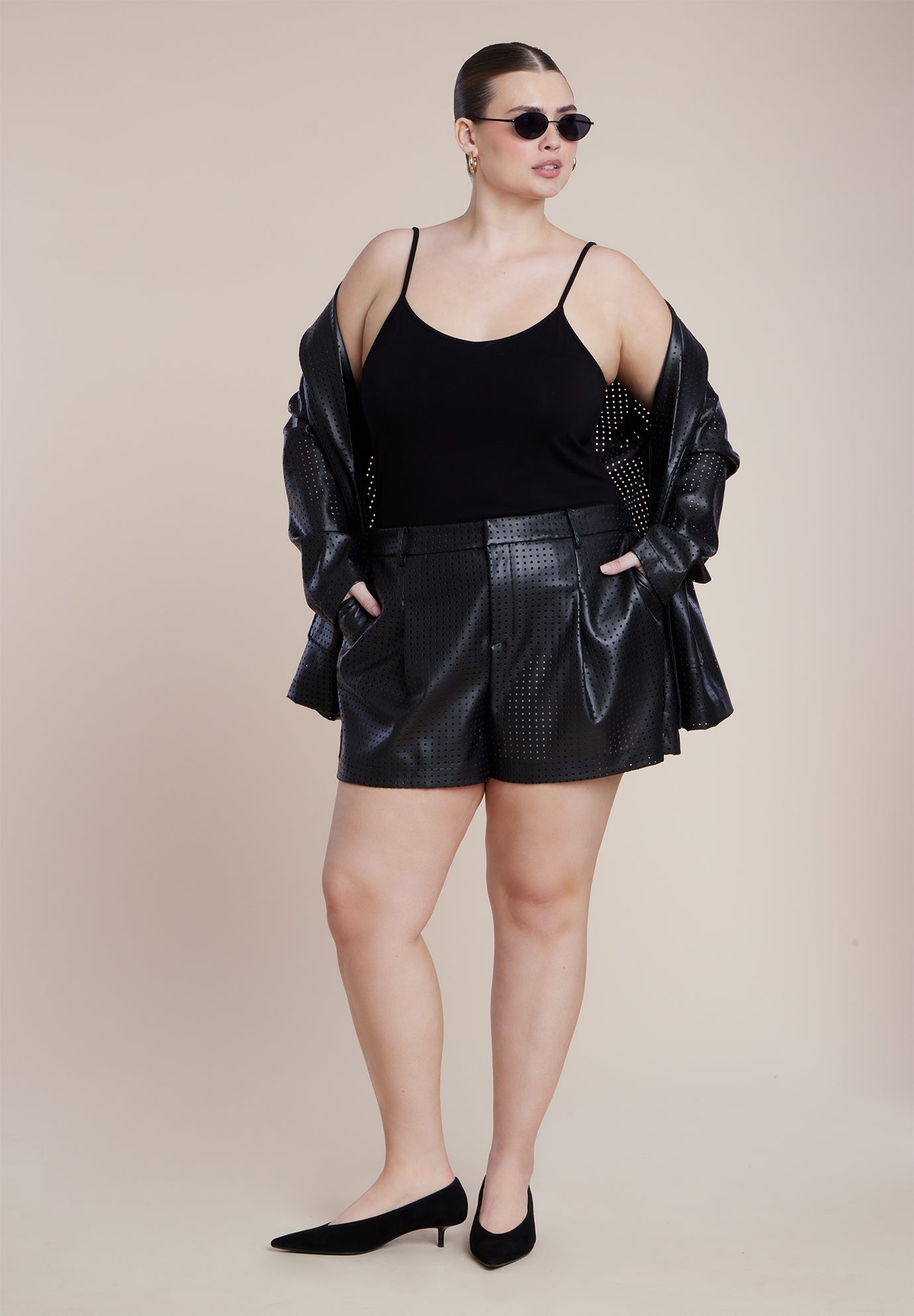 Perforated Faux Leather Short image number 0