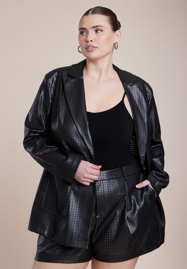 Perforated Faux Leather Blazer image number 1