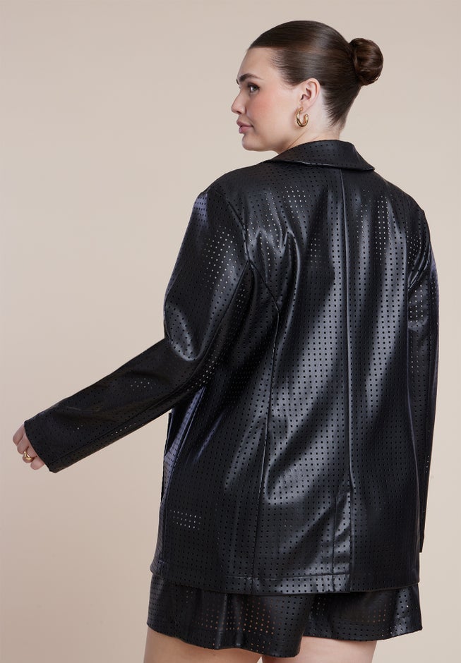 Perforated Faux Leather Blazer image number 2