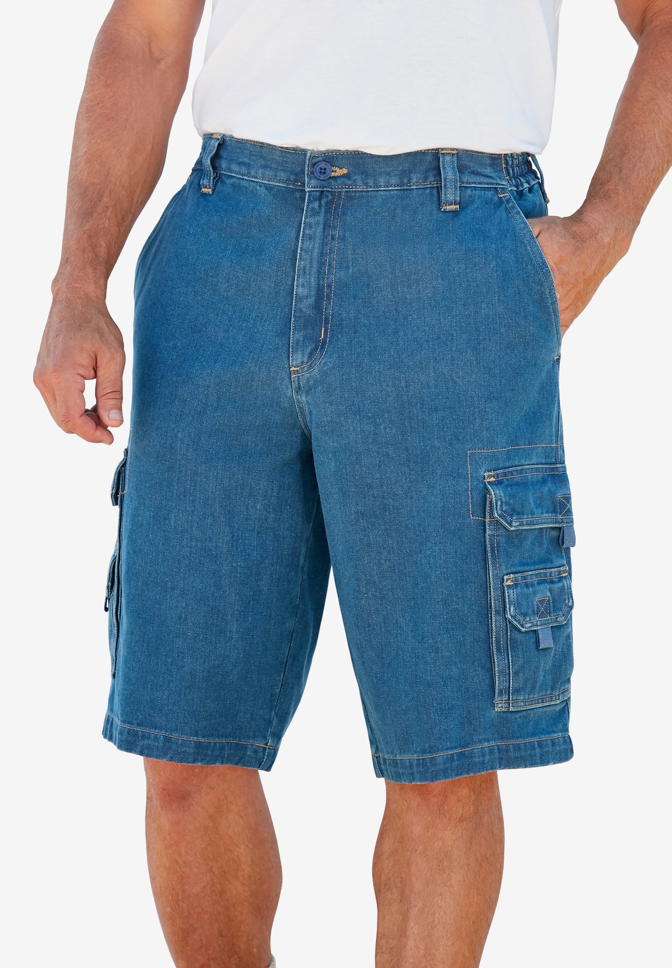 12" Side Elastic Denim Cargo Shorts image number 0