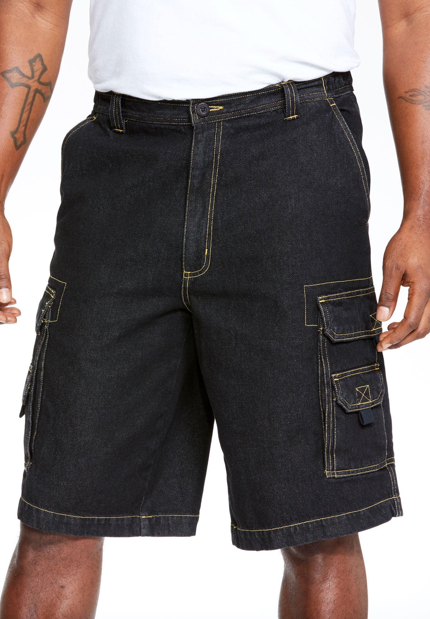 12" Side Elastic Denim Cargo Shorts image number 0