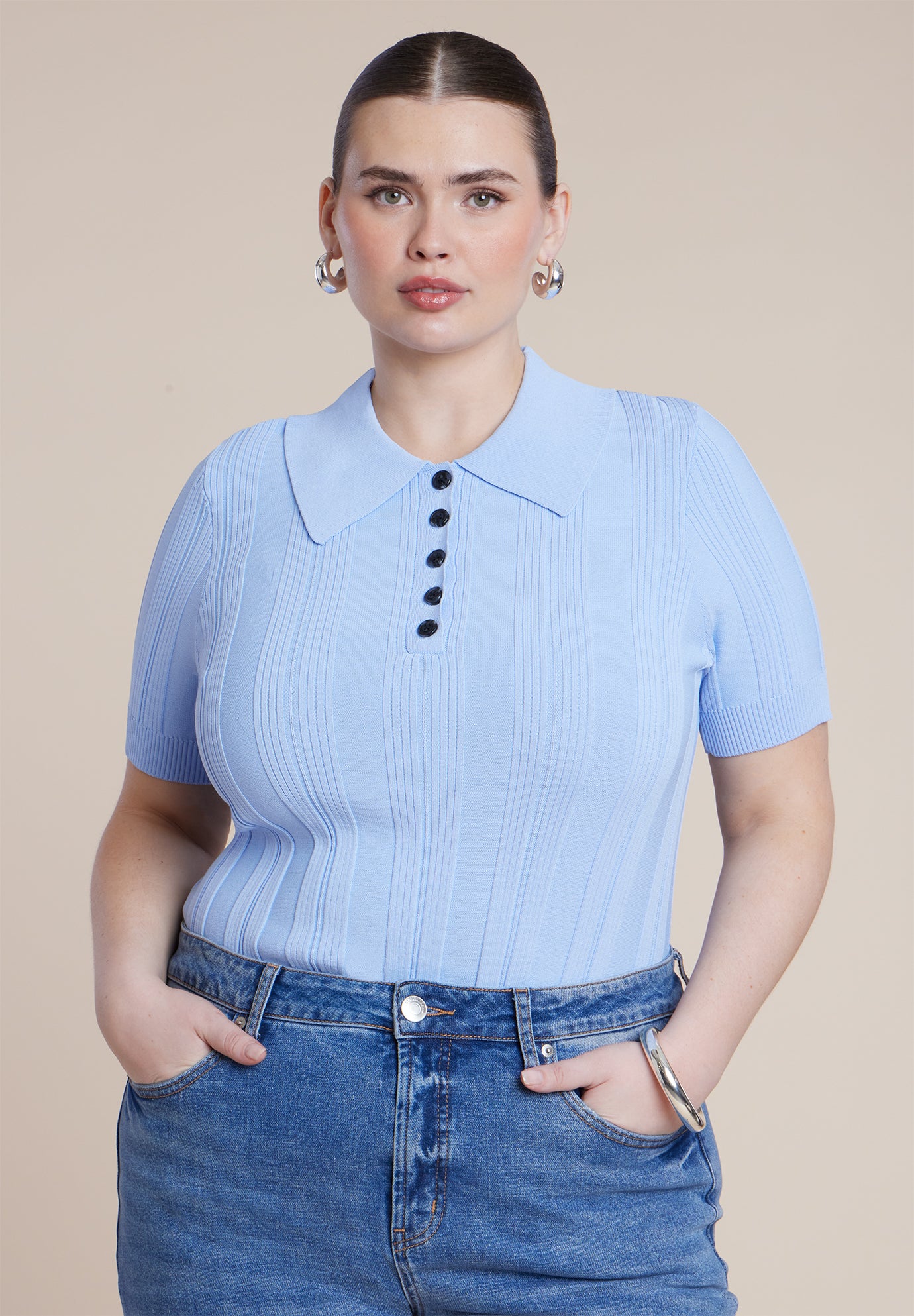 Veriegated Rib Collared Sweater image number 0