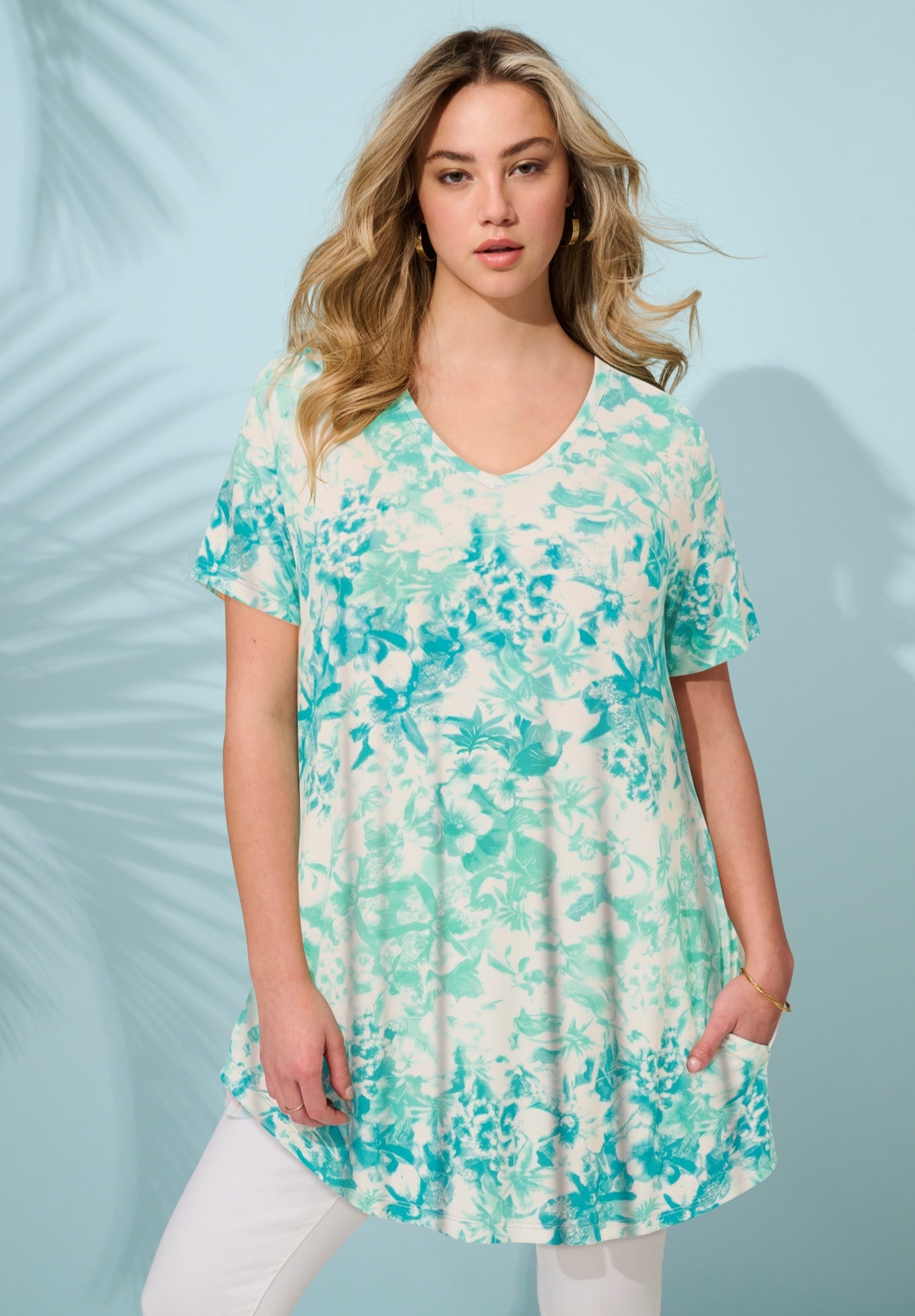 Ultra Drape V Neck Short-Sleeve Swing Tunic image number 0