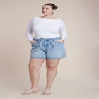 Drawstring Relaxed Denim Short image number null