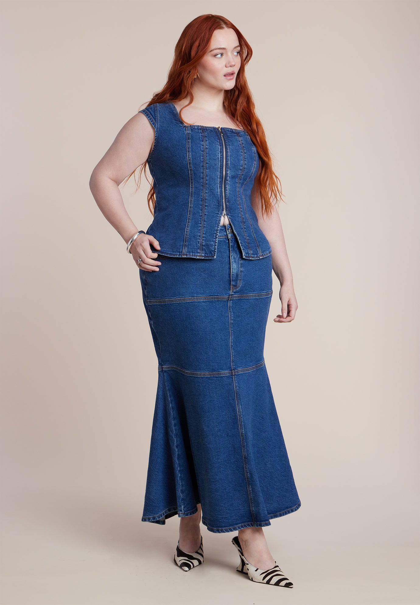 Denim Trumpet Maxi Skirt image number 0