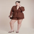 Drawstring Waist Linen Blazer image number null