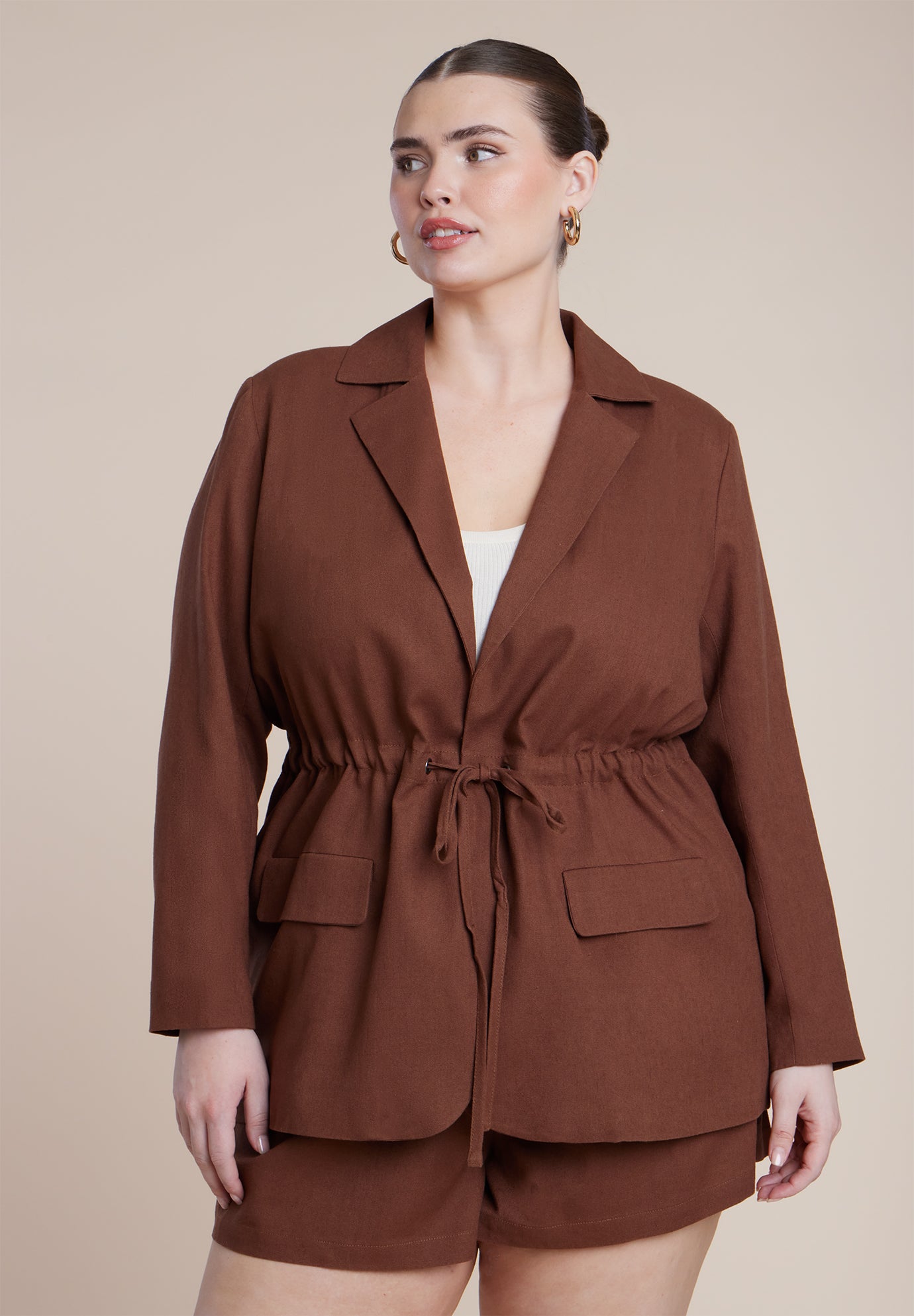 Drawstring Waist Linen Blazer image number 0