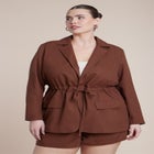 Drawstring Waist Linen Blazer image number null