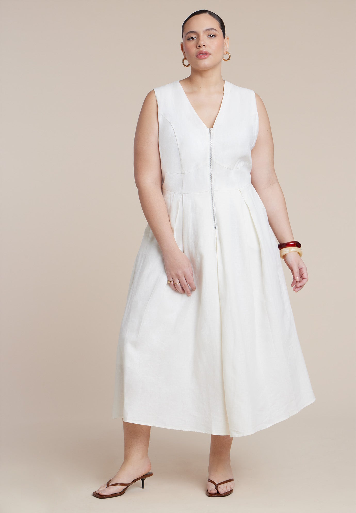 Zipper Detail Linen Maxi Dress image number 0