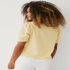 Textured Knit Button Front Top With Puff Sleeves image number 1