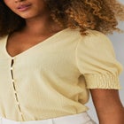 Textured Knit Button Front Top With Puff Sleeves image number 2
