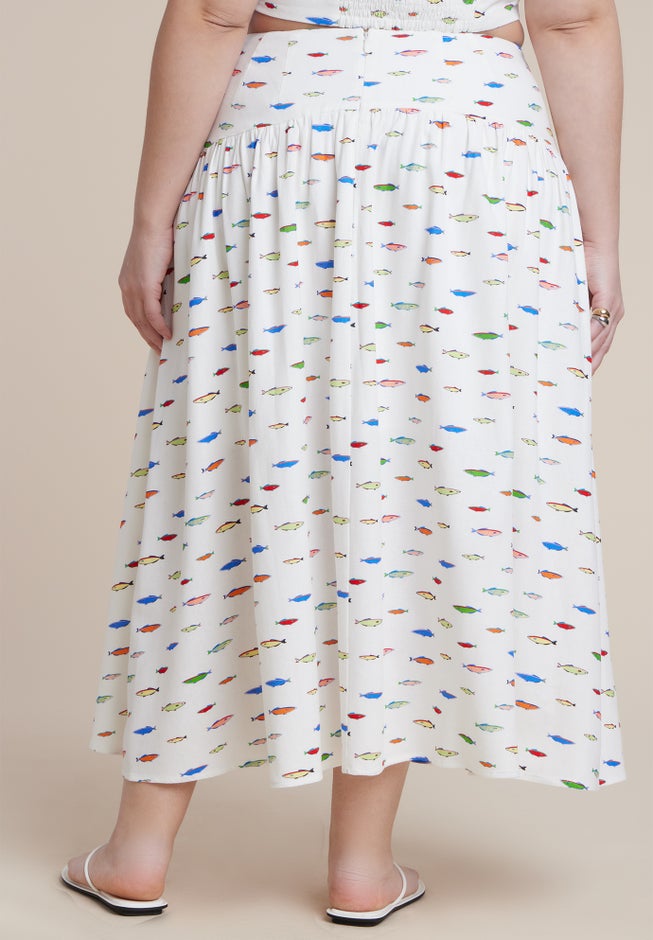 Drop Waist Striped Linen Skirt image number 2