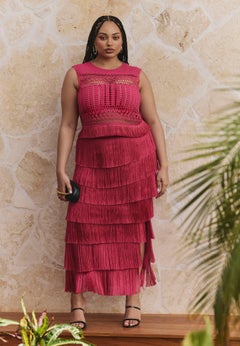 PatBO x ELOQUII Fringe Column Maxi Skirt