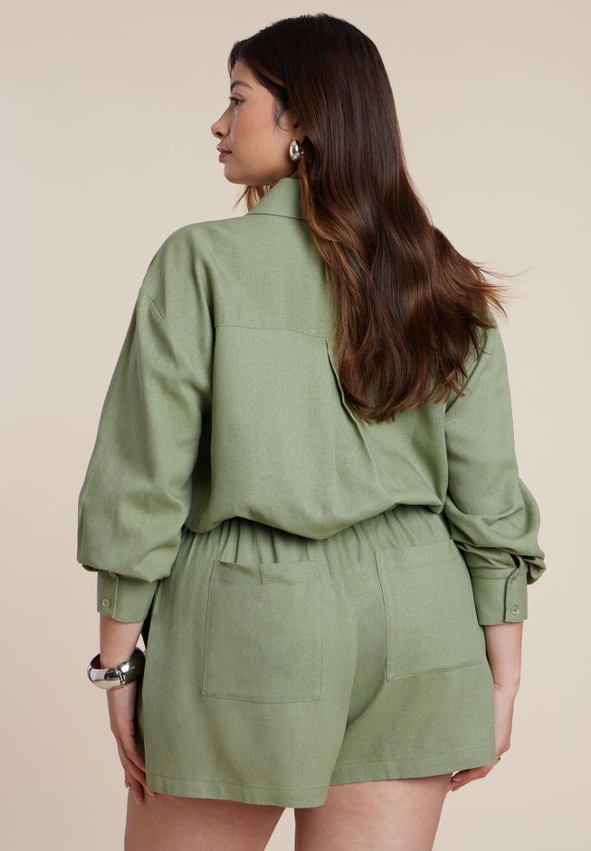 Waist Tie Linen Button Up Shirt image number 3