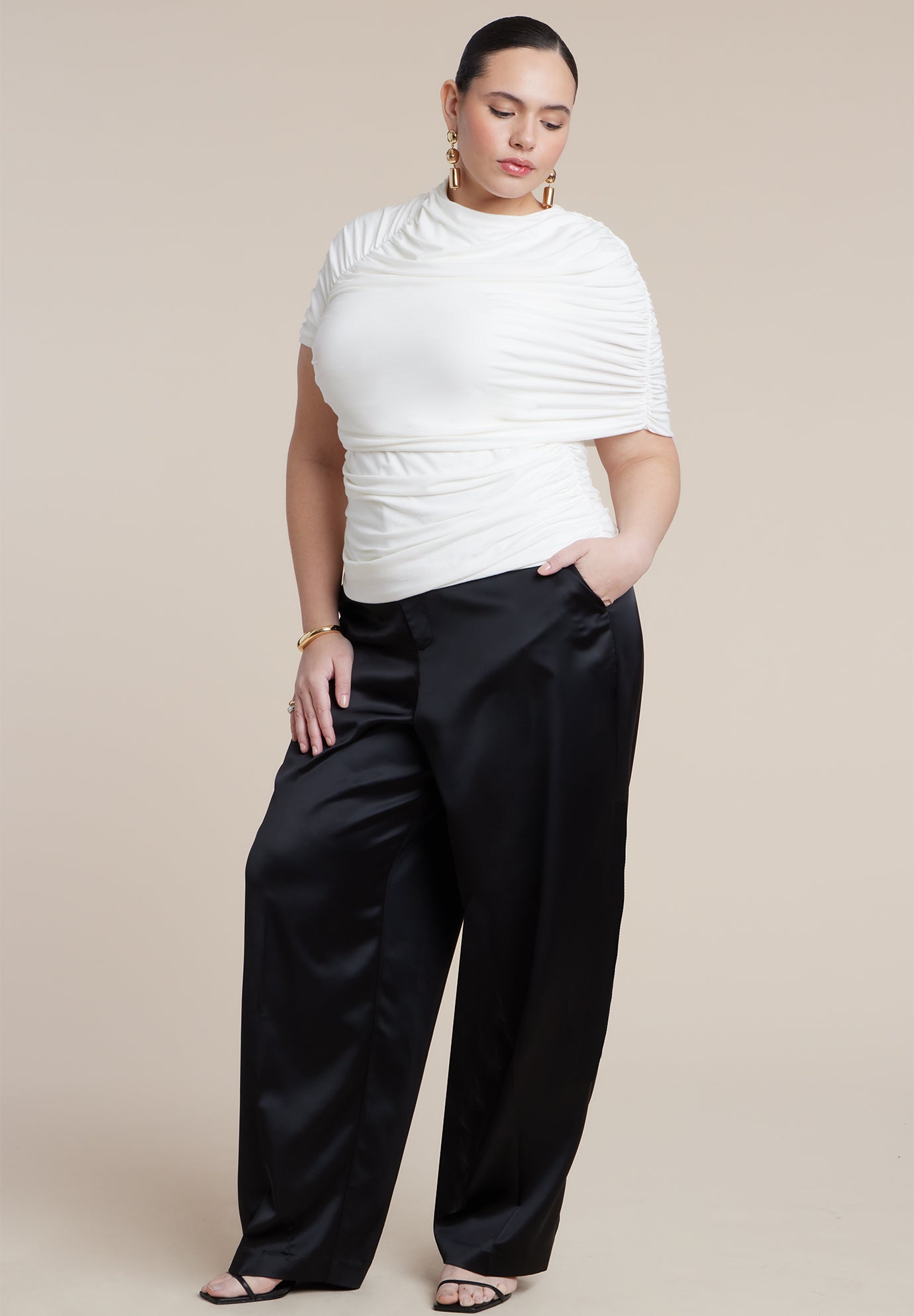 Sleeve Overlay Draped Top image number 1