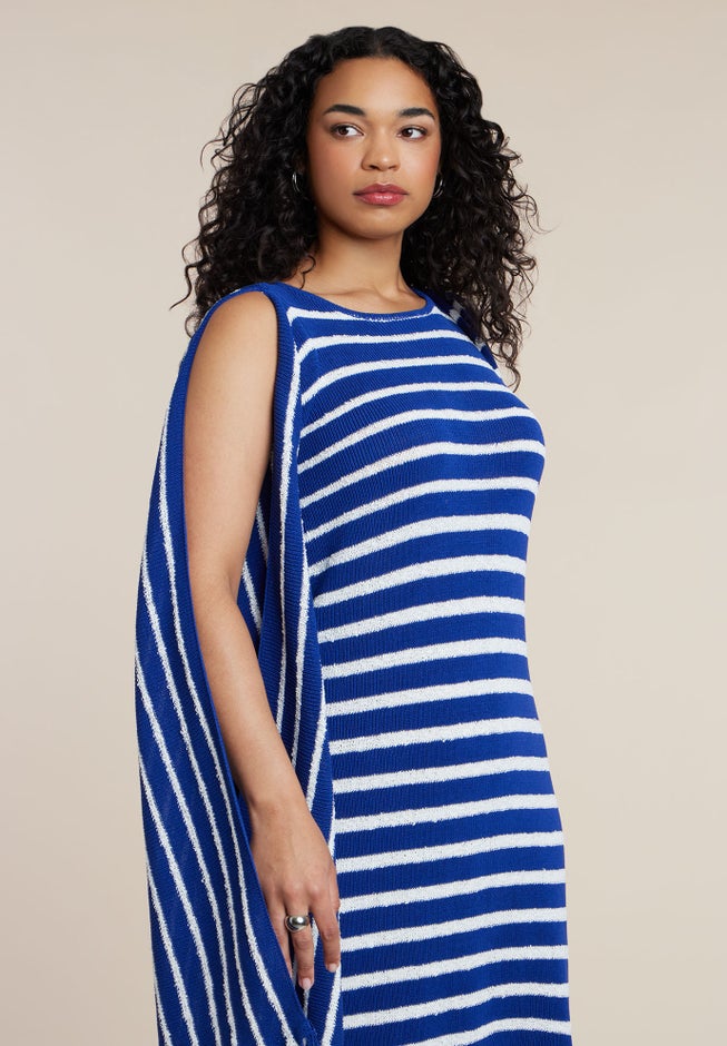 Fringe Detail Striped Knit Maxi Dress image number 2
