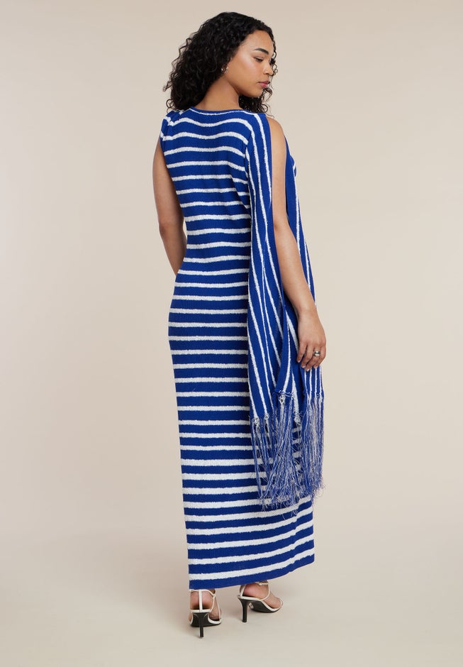 Fringe Detail Striped Knit Maxi Dress image number 4