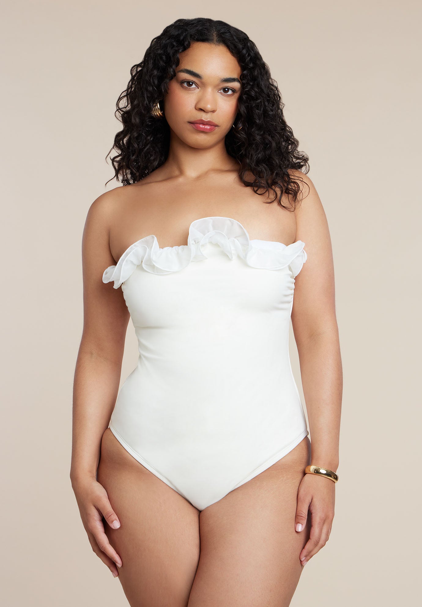 PatBO x ELOQUII Ruffle Detail One Piece Swimsuit image number 5