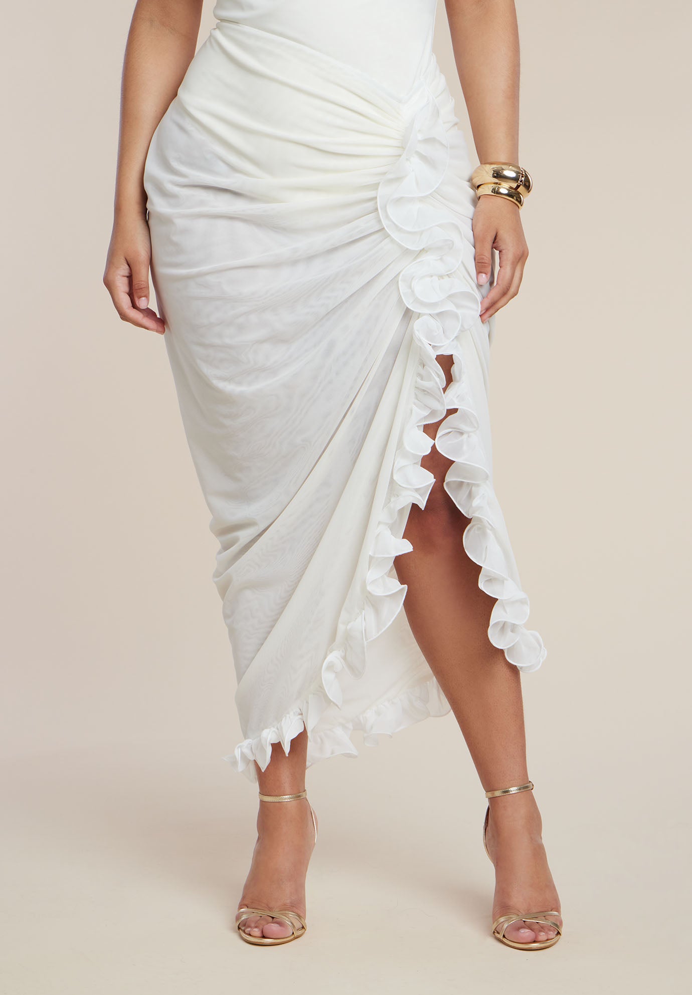PatBO x ELOQUII Ruffled Sheer Mesh Skirt image number 3