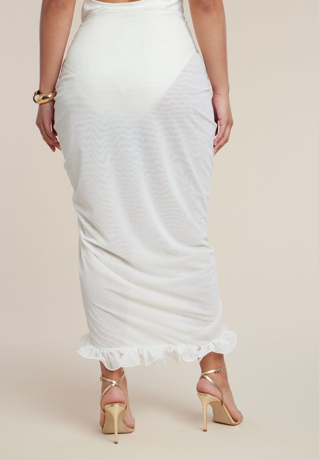 PatBO x ELOQUII Ruffled Sheer Mesh Skirt image number 4